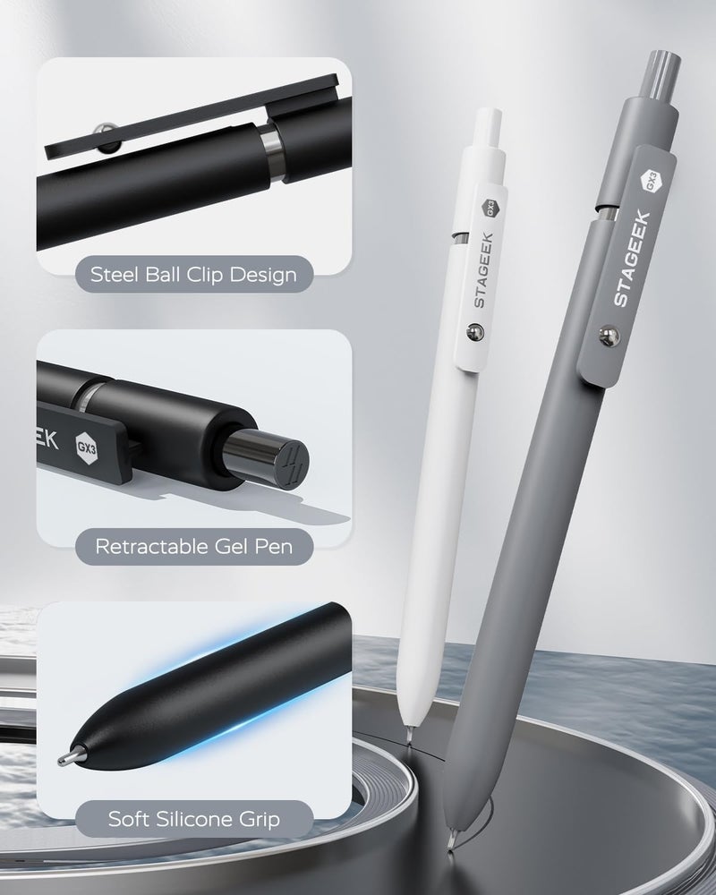 STAGEEK Black Gel Pens, 6Pcs Fine Point Smooth Writing Pens with 3 Extra Refills, Black Ink Pens for Journaling, Office, Note Taking, School Supplies, Nurse Aesthetic(Black Gray White) - Image 4